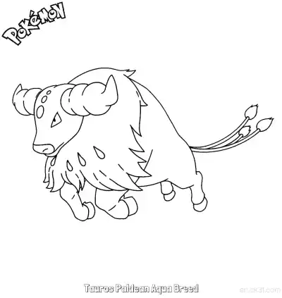 Free printable Tauros Paldean Aqua Breed Coloring Page - Free Printable Pokemon Coloring Sheets coloring page